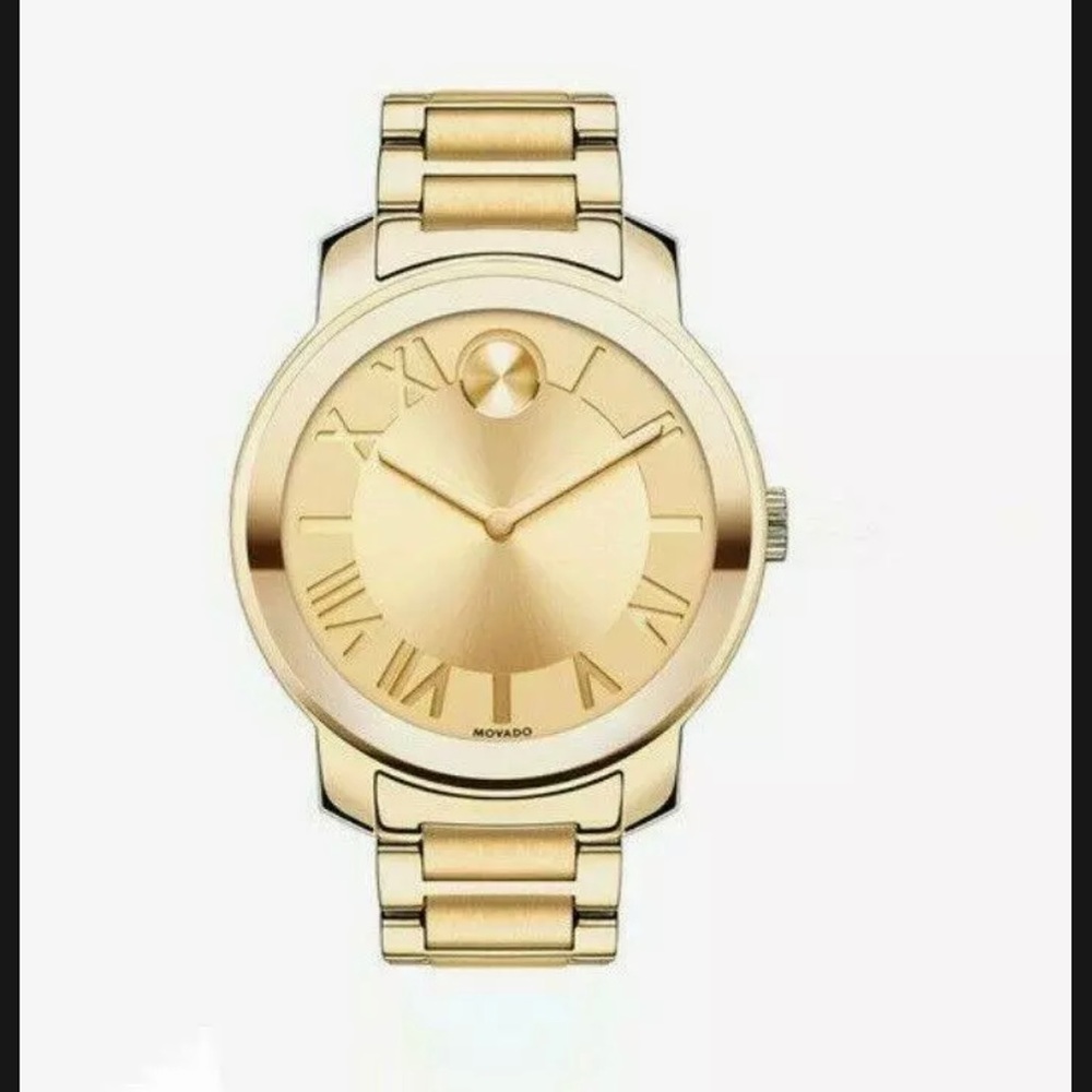 SOLD!!!   Movado Bold ROMAN Numeral index bracelet watch in GOLD.